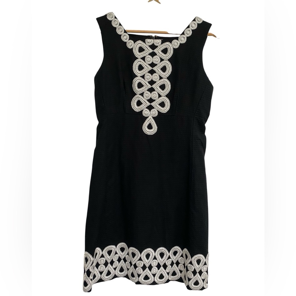 Lilly Pulitzer Adelson shift dress black  intricate silver embroidered detailing